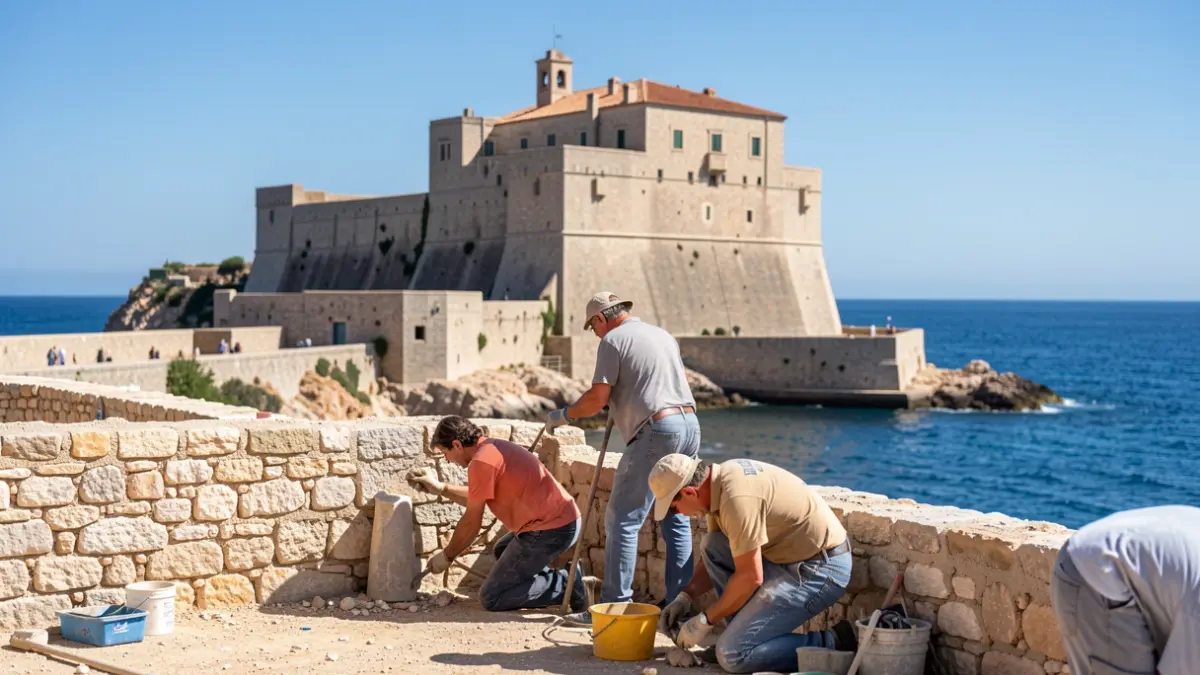 Generic image of the Citadelle of Saint-Tropez with volunteers during restoration.