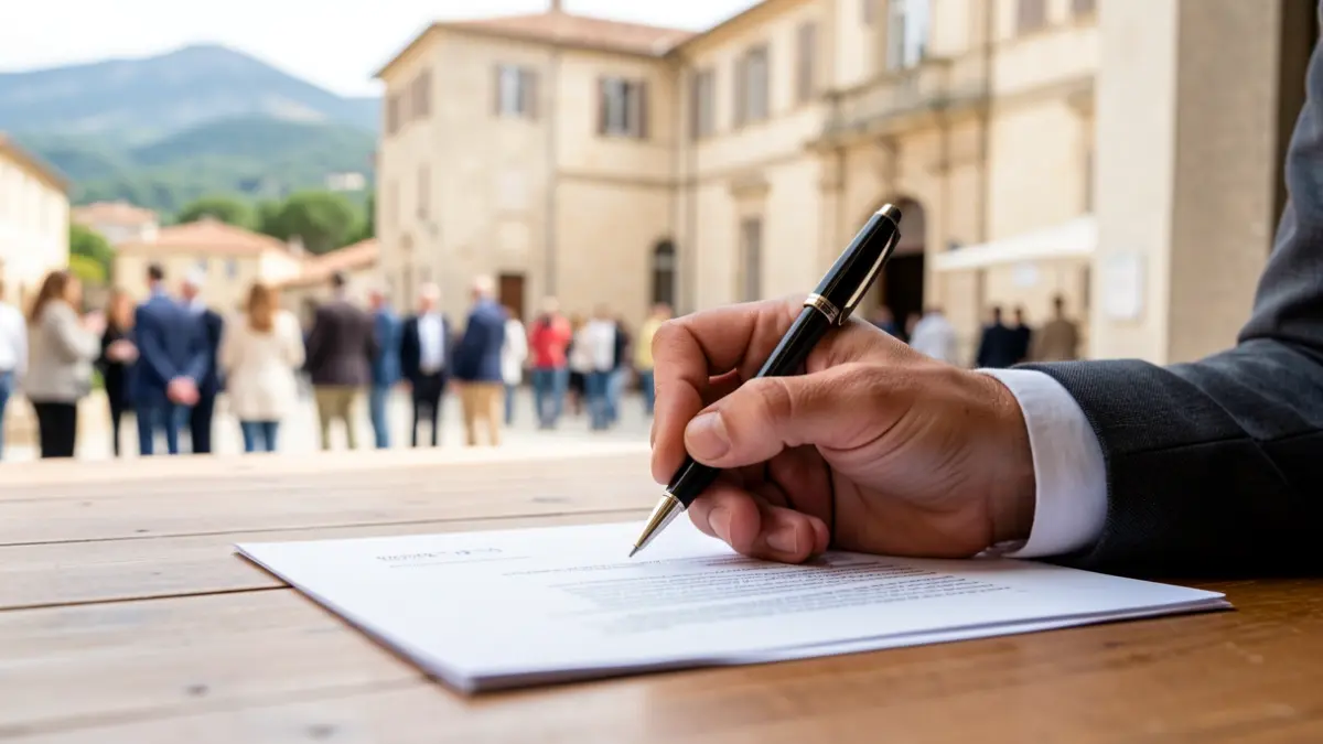 Image générique de signature d'un document officiel dans un bâtiment public de la région Provence-Alpes-Côte d'Azur.