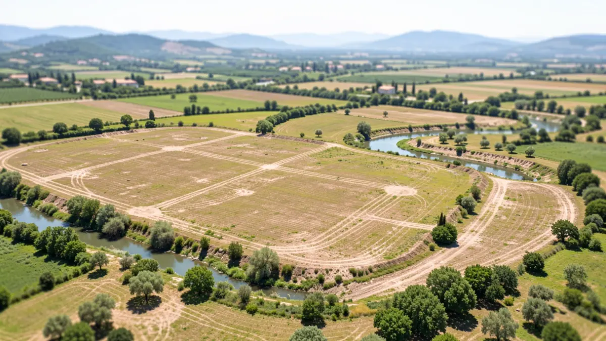 Vue aérienne de la plaine de la Brague à Antibes, zone en cours de renaturation.