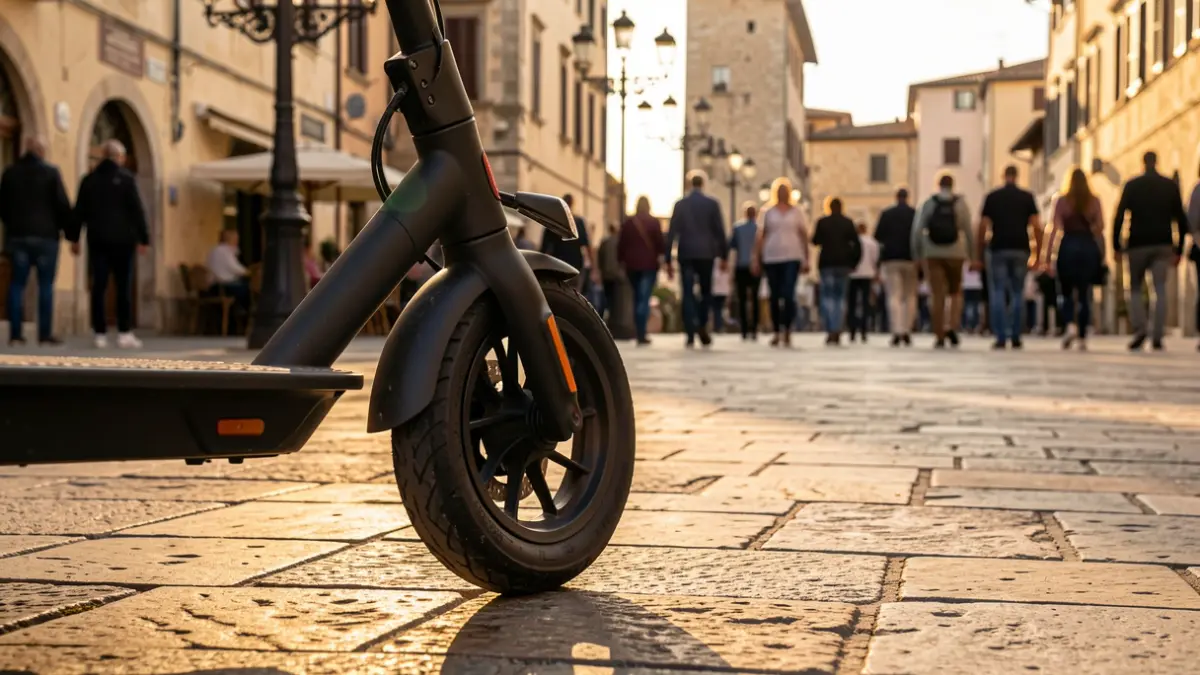 Generic image of an electric scooter parked on a sidewalk.