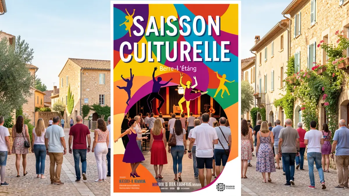 Affiche de la saison culturelle de Berre-l'Étang, mettant en avant la diversité des spectacles et l'accessibilité.