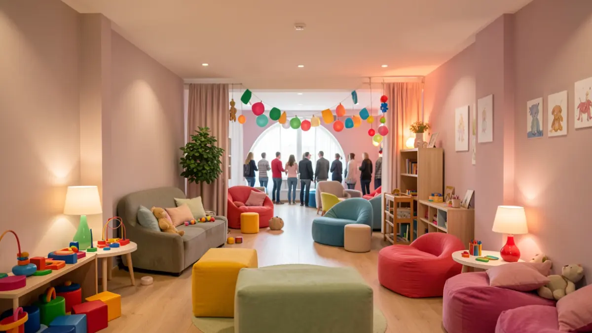 Salle sensorielle pour enfants avec jeux de lumière et matériel d'exploration.