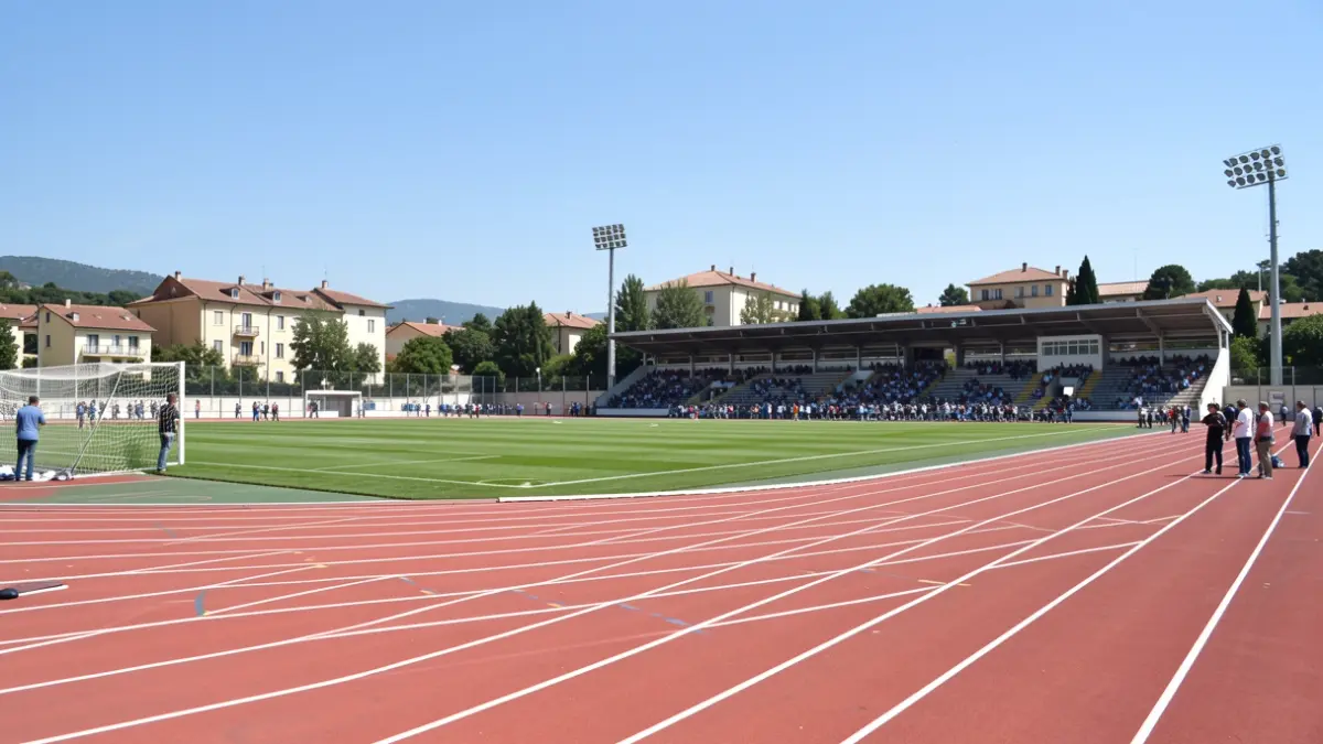 Image générique d'un terrain de sport universitaire vide.
