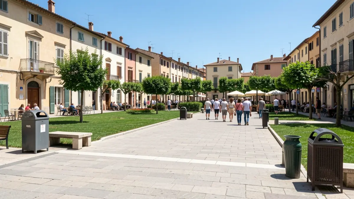 Generic image of a clean public square in a Mediterranean town.