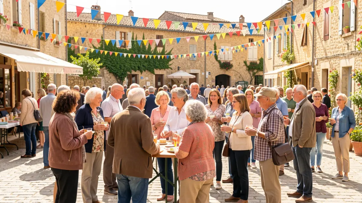 Generic image of an intergenerational community celebration in a Southern French village.