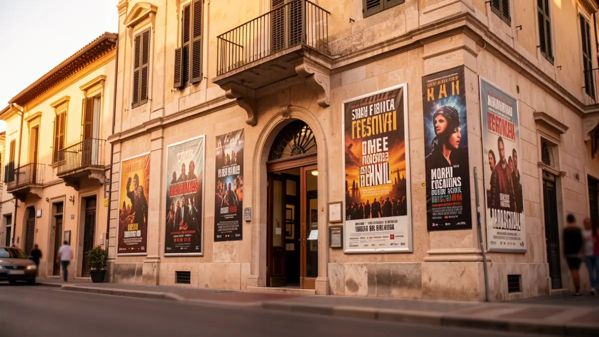 Facade of a cinema displaying film posters.
