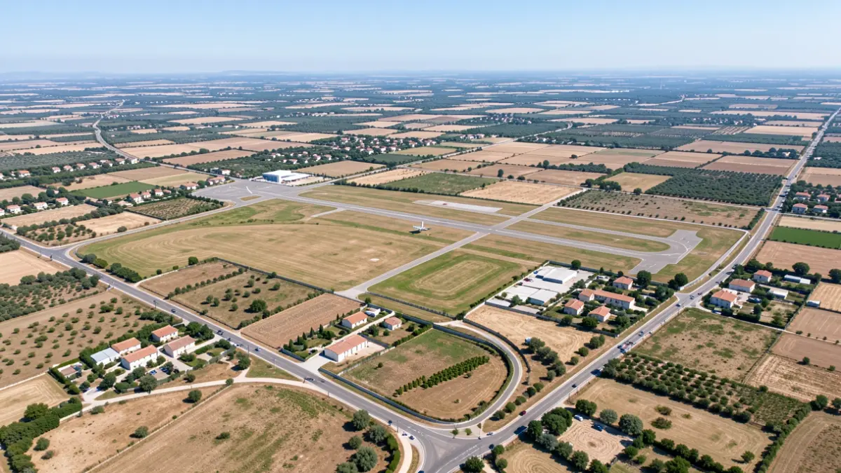 Vue aérienne des zones de dégagement aéronautique autour de l'aérodrome Le Luc – Le Cannet dans le Var.