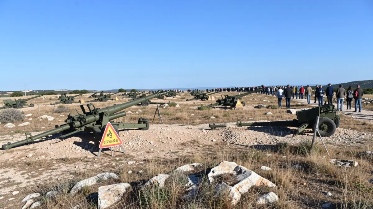 Military air defense training area in the Var, with equipment and warning signs.