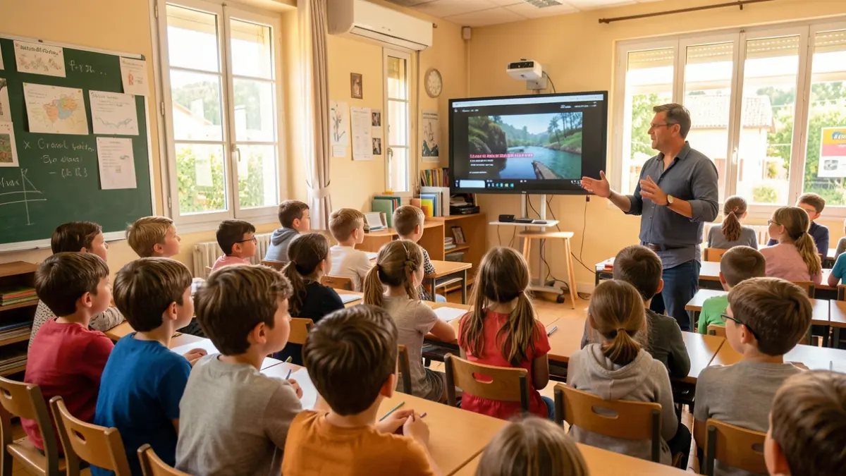 Students watch a short film in the presence of a director.