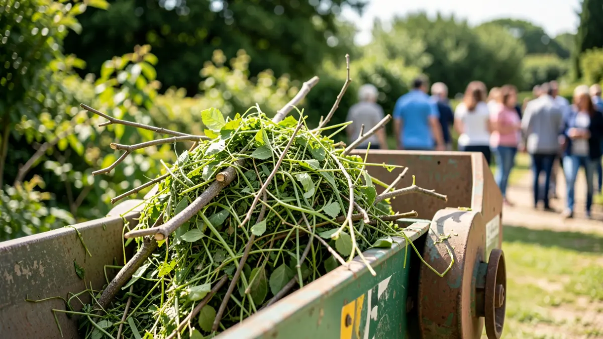 Image générique de déchets verts en cours de broyage dans un jardin.