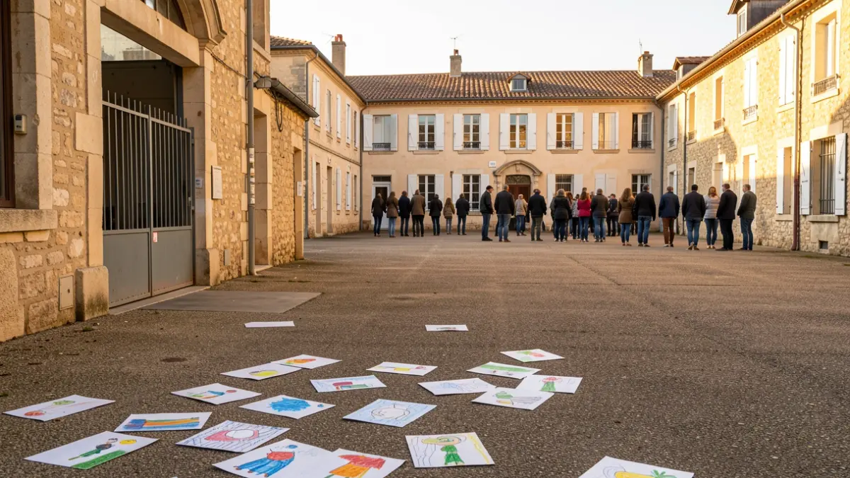 Image générique d'une cour d'école vide dans un village du sud de la France.