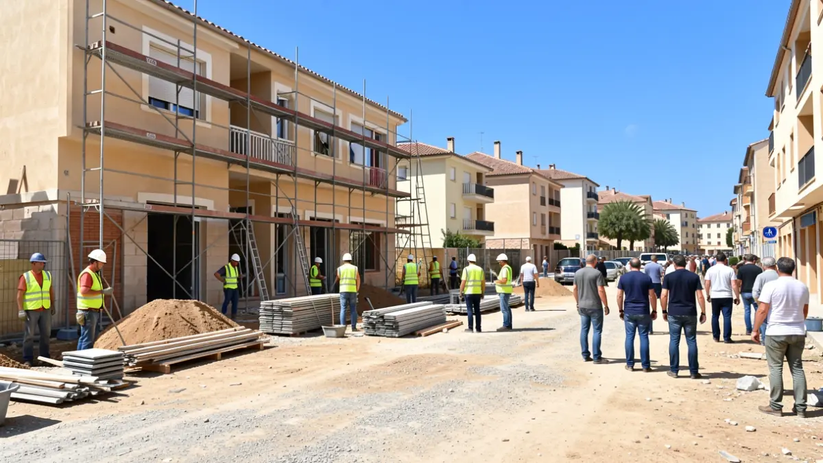 Chantier de rénovation de logements dans le quartier de Griffeuille à Arles, favorisant l'emploi dans le bâtiment.