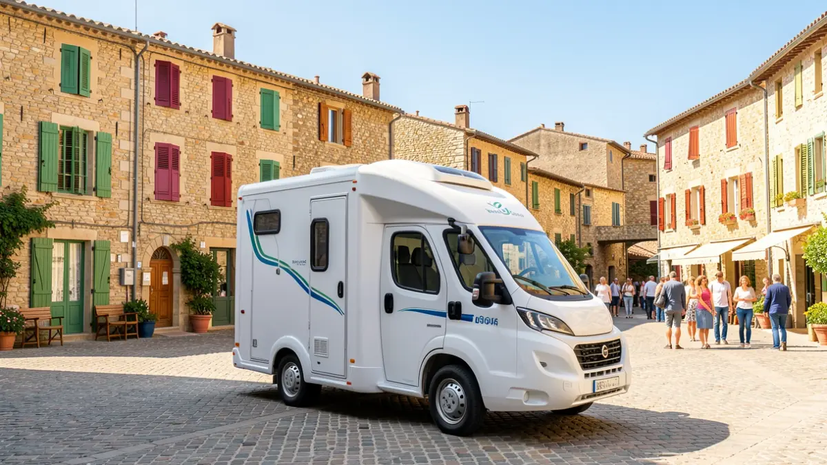 Mobile mammography unit in a Provençal village.