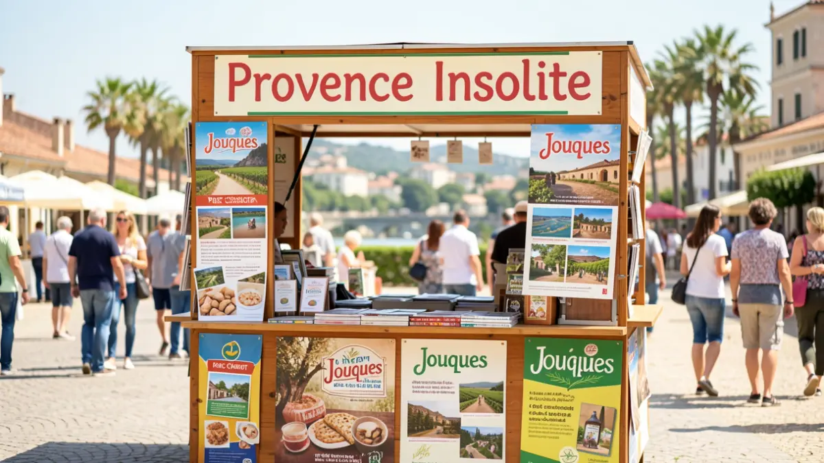 Promotional stand 'Provence Insolite' at Parc Chanot showcasing Jouques.