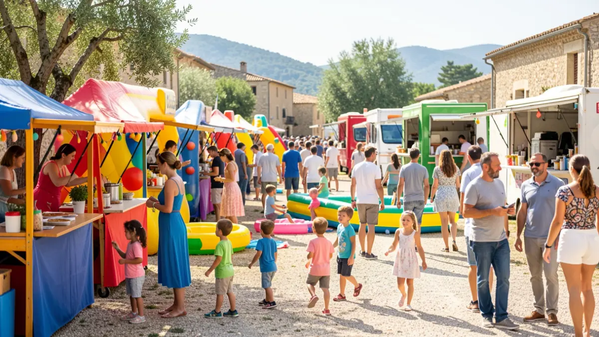 Generic image of an outdoor family festival with stalls and activities.