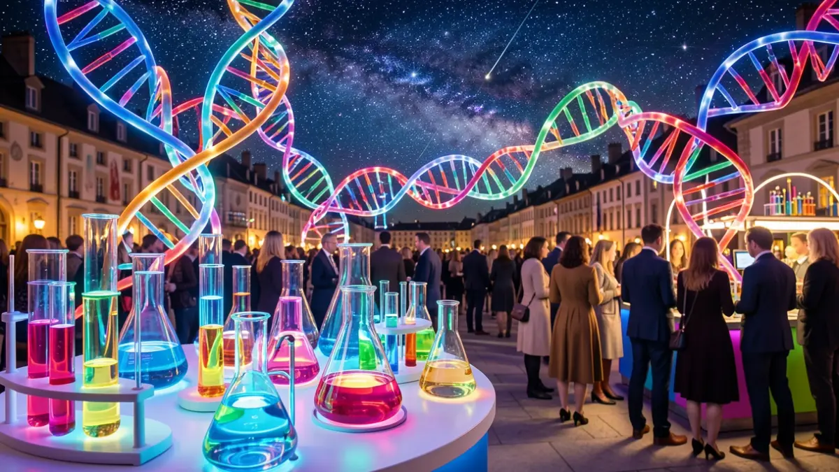 Image générique de la Fête de la Science avec des éléments de chimie, de biologie et d'astronomie.