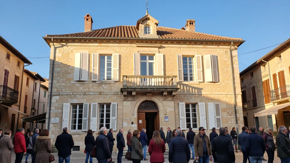 Facade of the Orgon town hall, a stone building in Provençal style.