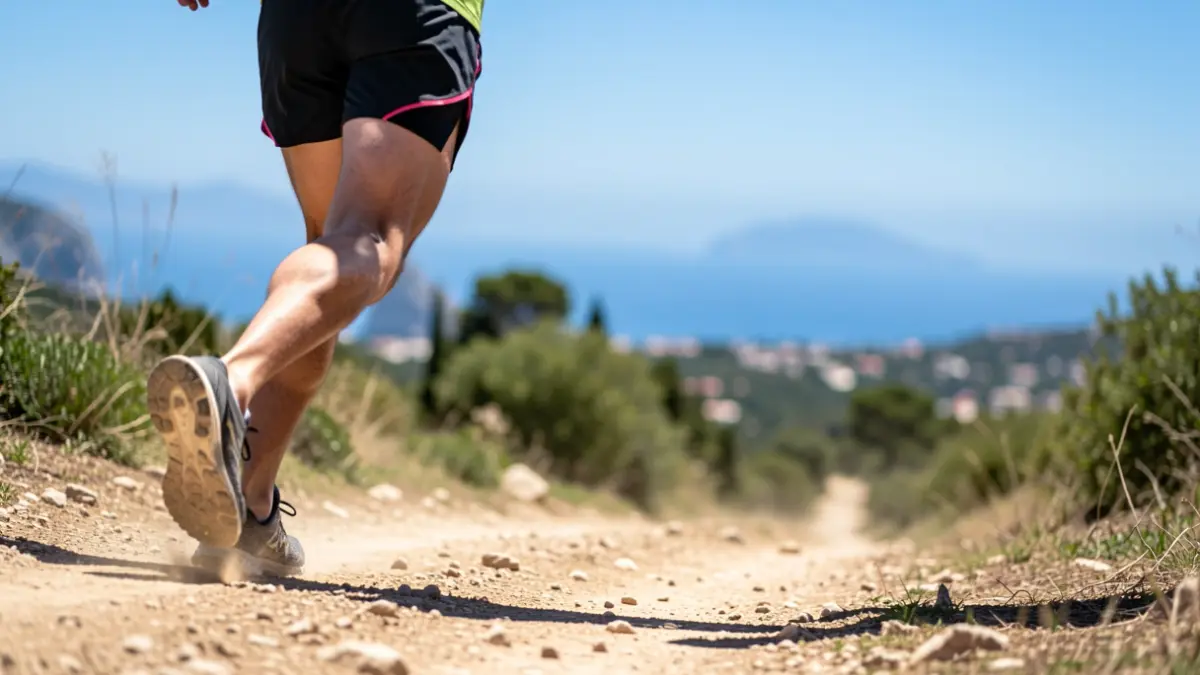 Image générique de coureurs en action sur un sentier de trail avec vue sur la mer Méditerranée.