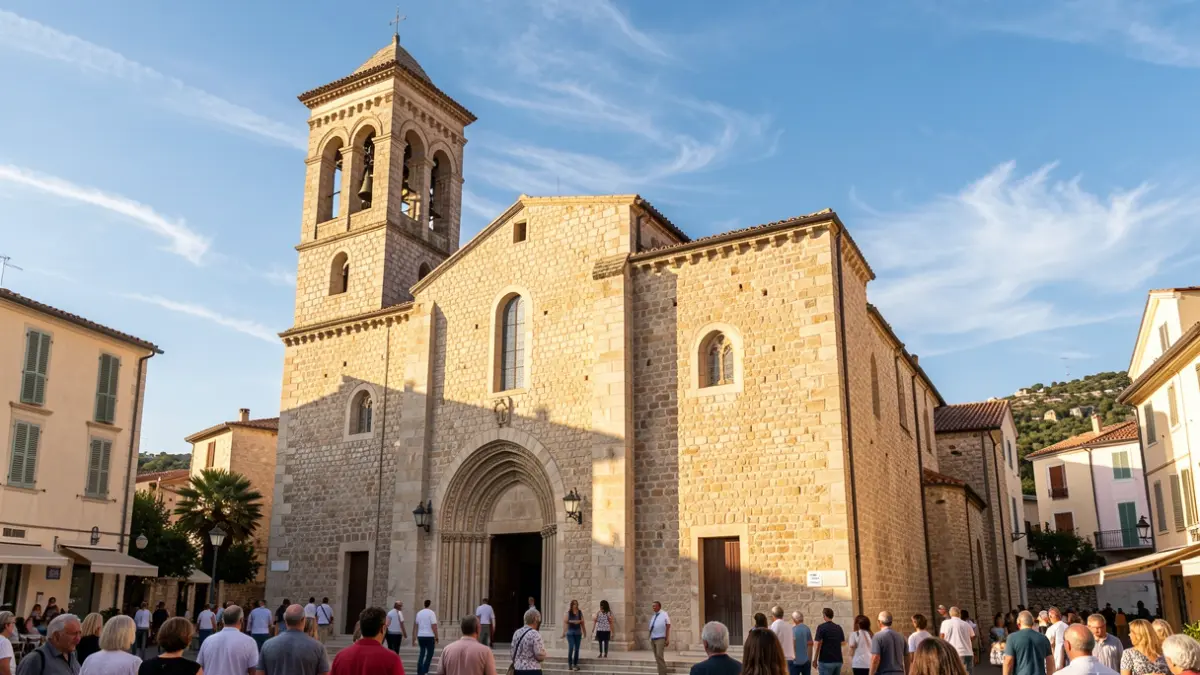 Façade de l'église Notre-Dame de l'Assomption au Beausset, un édifice historique en pierre sous le soleil méditerranéen.