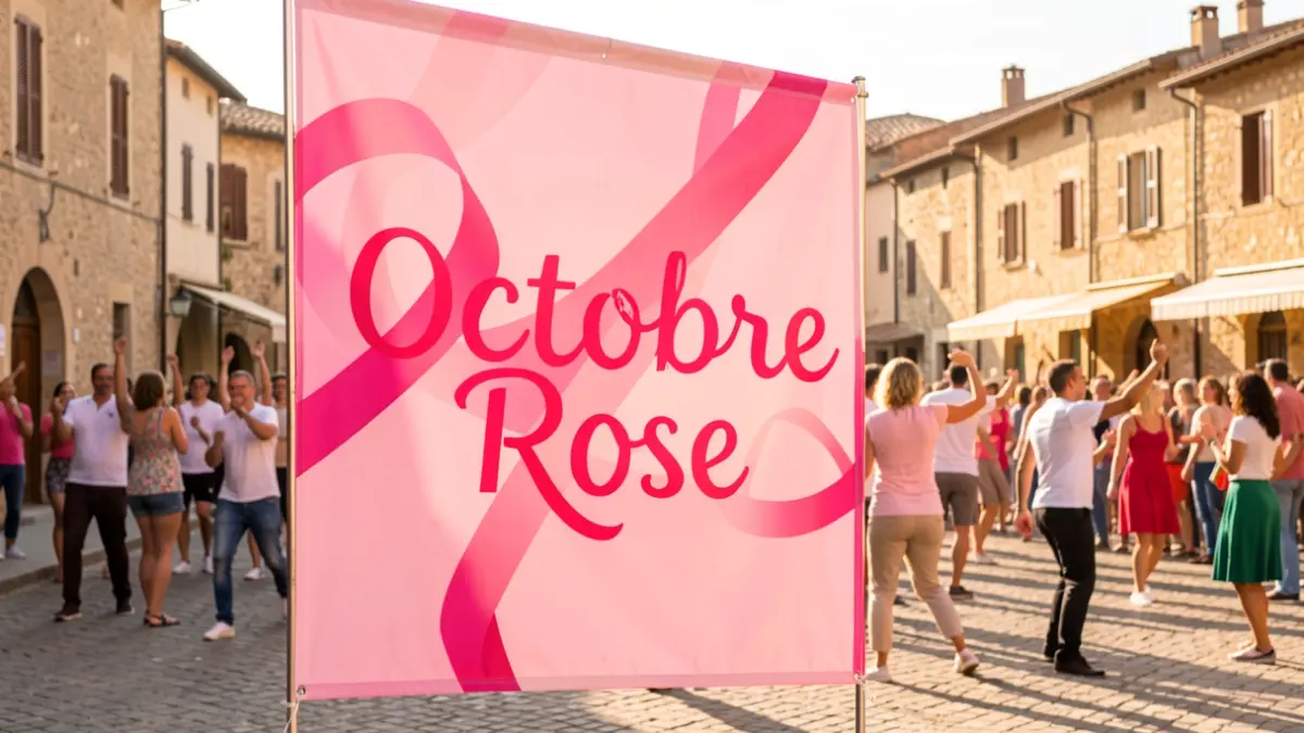 Generic image of an 'Octobre Rose' mobilization in a Provençal village.
