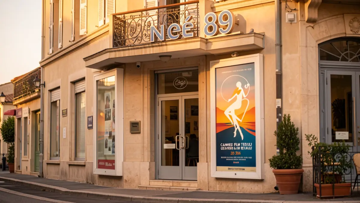 Facade of the Ciné 89 cinema in Berre-l'Étang, displaying the 2026 Cannes Film Festival selection.