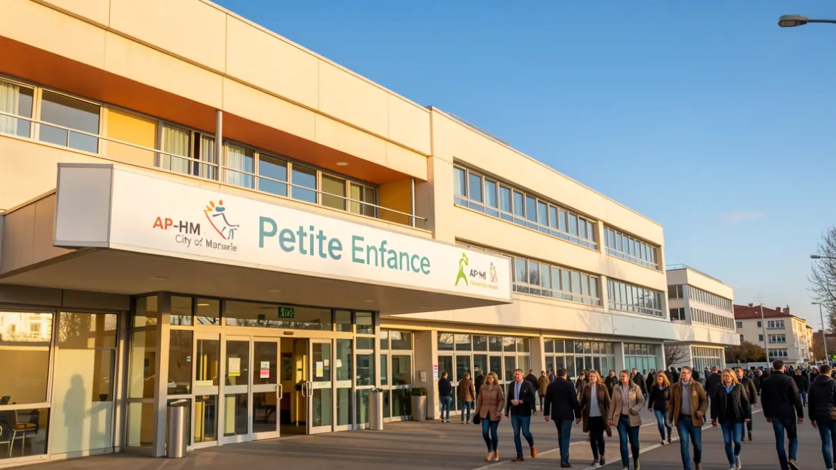 Generic image of a hospital exterior with an 'Early Childhood' sign and partner logos.