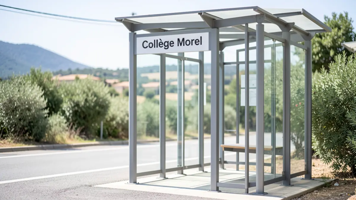 Bus stop 'Collège Morel' on school line 110 near Arles.
