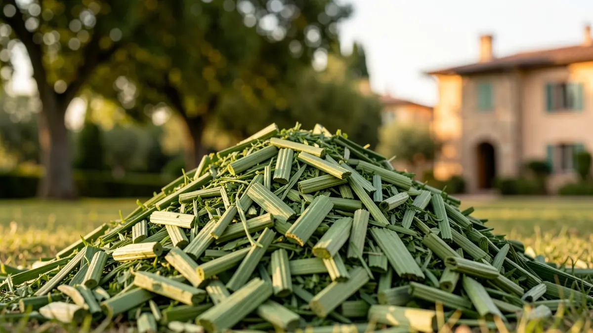 Green wood chips in a Provençal garden.