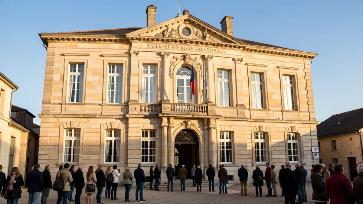 Facade of the Hôtel de Ville in Pernes-les-Fontaines, a historic stone public building.
