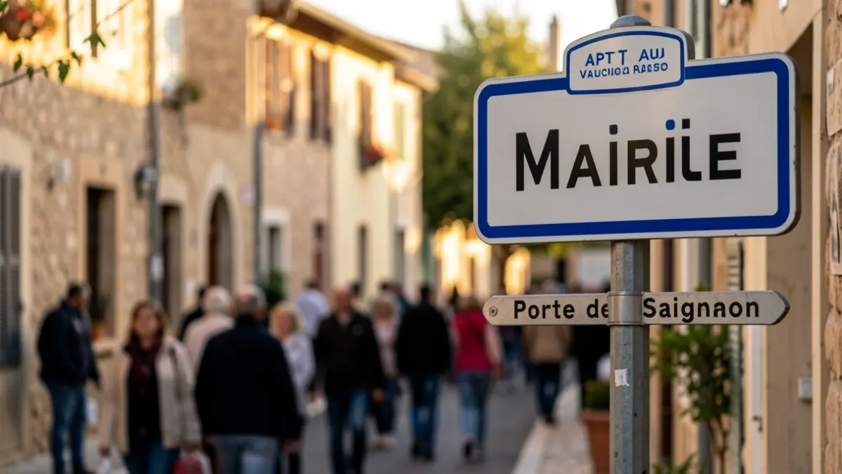 Generic image of street signage in Apt, Vaucluse, indicating the town hall and Porte de Saignon.