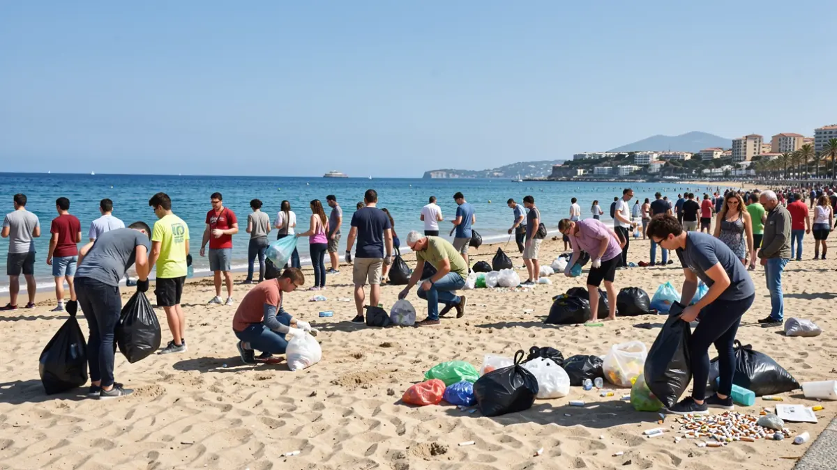 Image générique de bénévoles ramassant des déchets sur une plage.