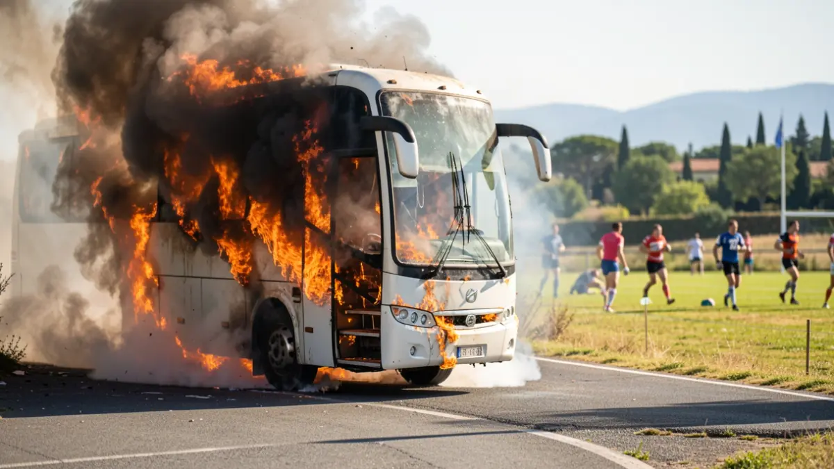 Image générique d'un bus en feu près d'Aix-en-Provence.