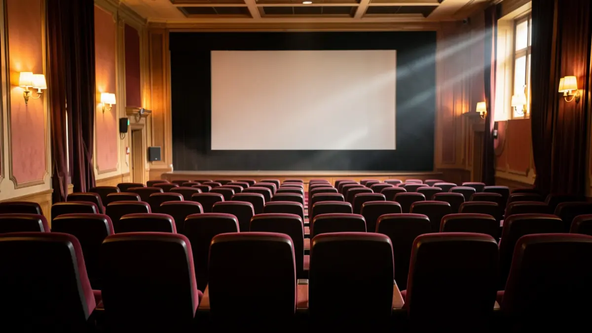 Empty cinema hall before a screening and debate on climate and mobility.