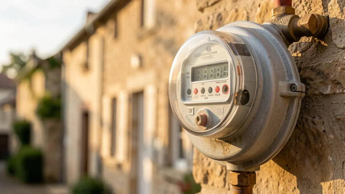 Image générique d'un compteur d'eau dans un environnement résidentiel.