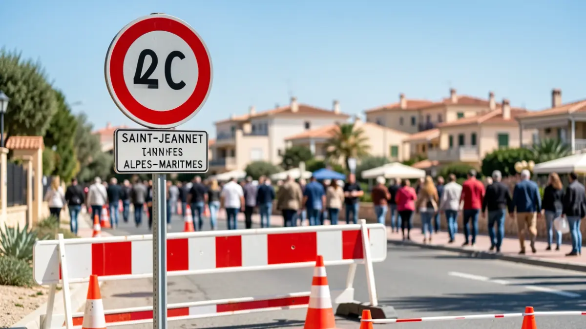 Road closure signage in Saint-Jeannet, Alpes-Maritimes.