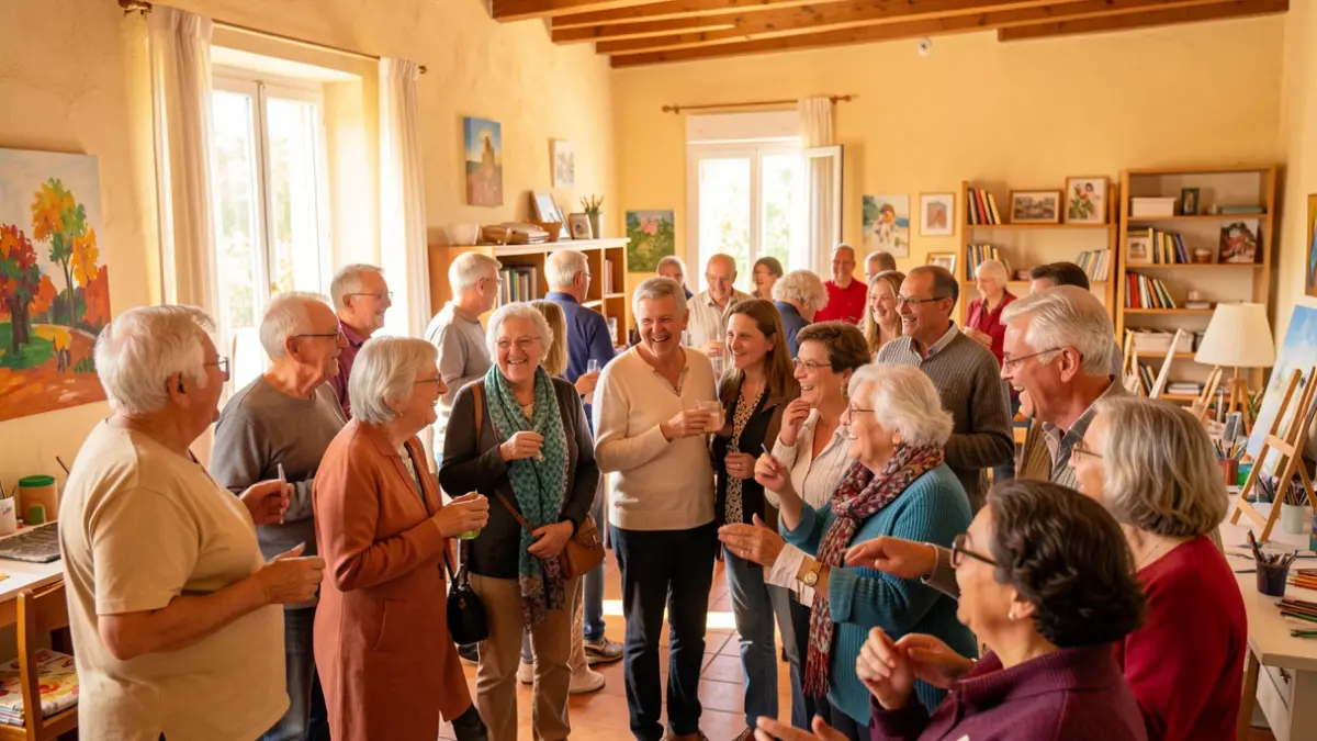 Image générique d'une rencontre intergénérationnelle dans un centre communautaire ensoleillé.