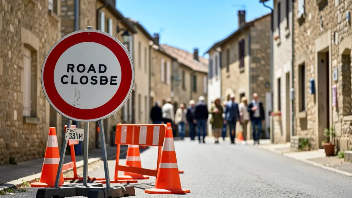 Generic image of road works in a small town.