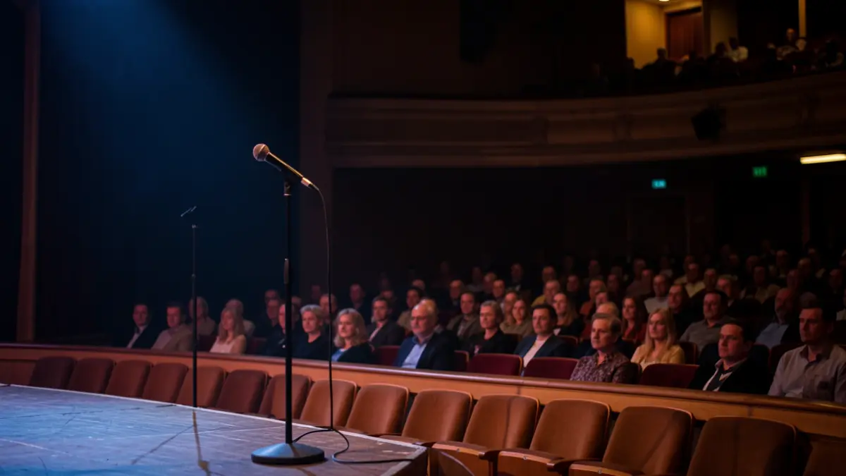 Image générique d'une scène de théâtre vide avec un microphone.