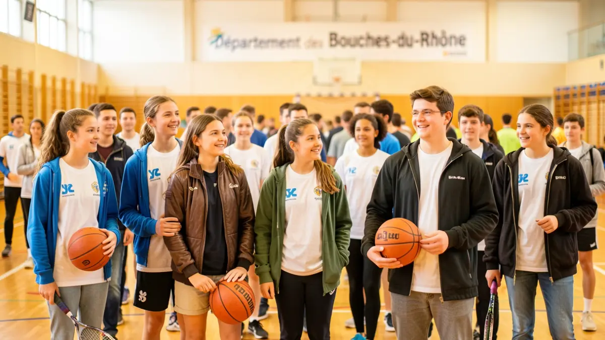 Des élèves de collèges des Bouches-du-Rhône reçoivent des équipements sportifs.