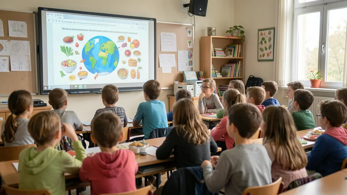 Image générique d'enfants en classe apprenant l'alimentation durable.