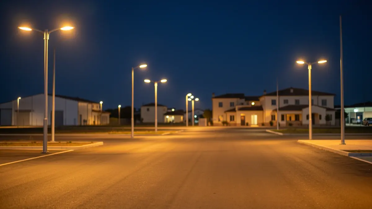 Image générique d'une zone d'activités modernisée avec éclairage LED.