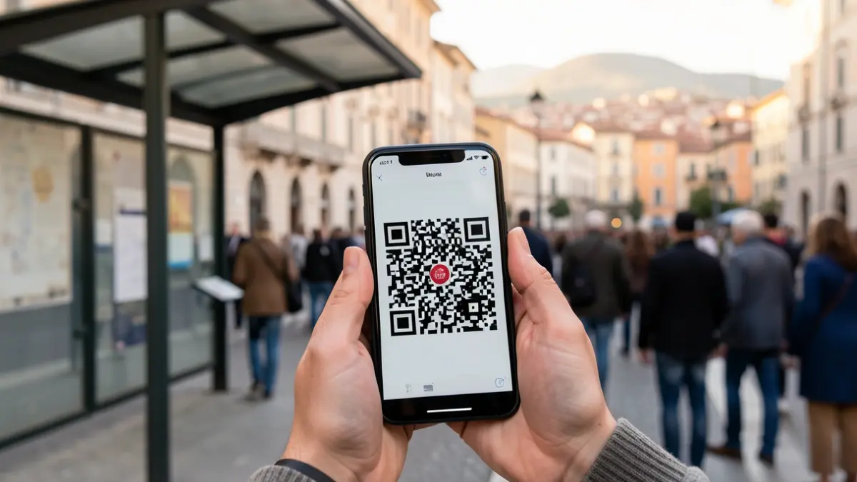 Un QR code affiché sur un smartphone dans un abribus à Aix-en-Provence.