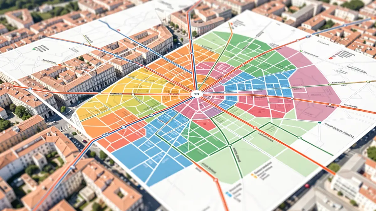 Image générique d'une carte de réseau de transport public avec des zones tarifaires distinctes.