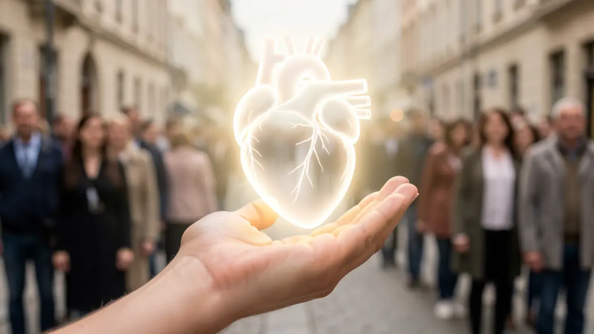 Generic image representing organ donation awareness. Close-up of a hand holding a luminous abstract heart.