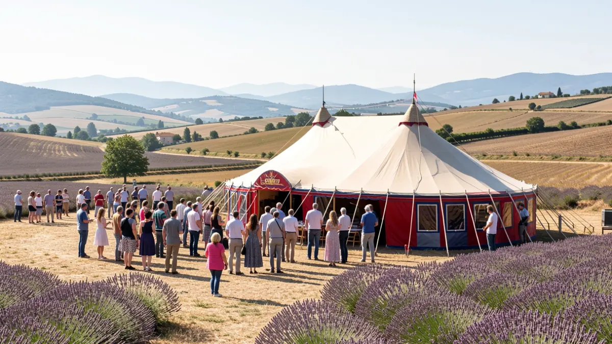 Generic image of a circus tent in a Provençal landscape.
