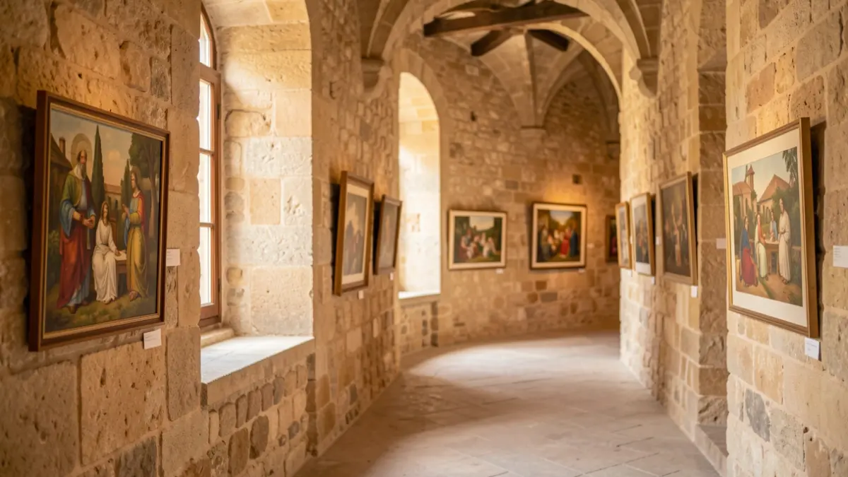Image générique d'un intérieur d'édifice historique avec des œuvres d'art exposées.