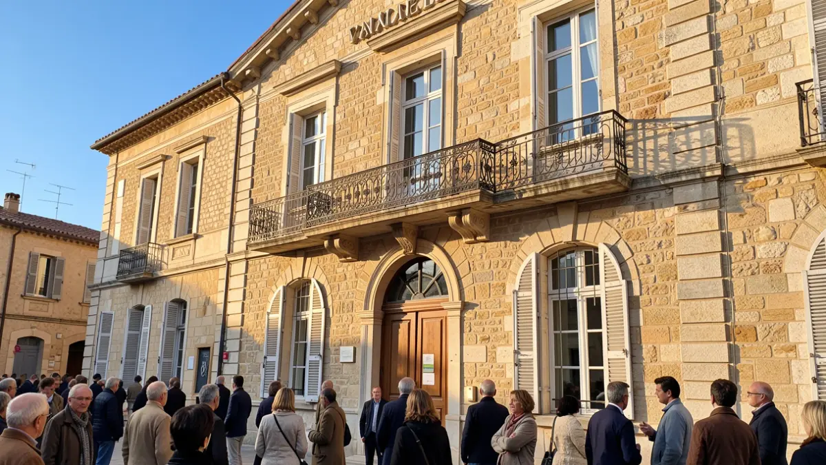 Facade of the Bandol town hall under a sunny sky.