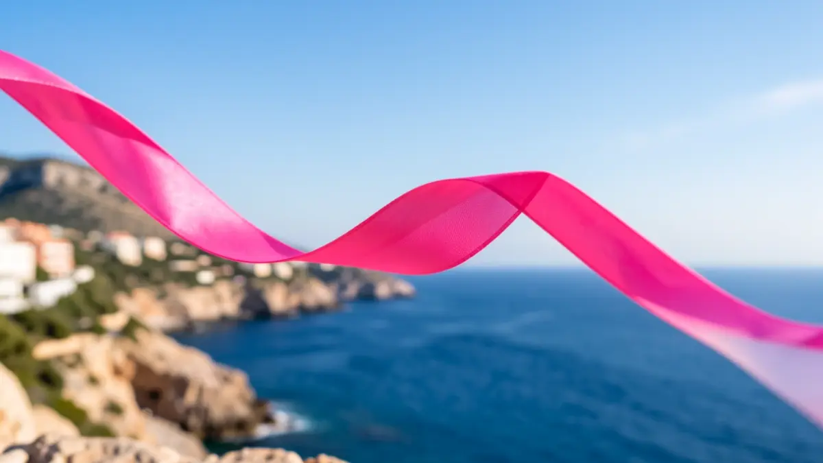 Un ruban rose symbolisant Octobre Rose se déploie sur le littoral de Bandol.