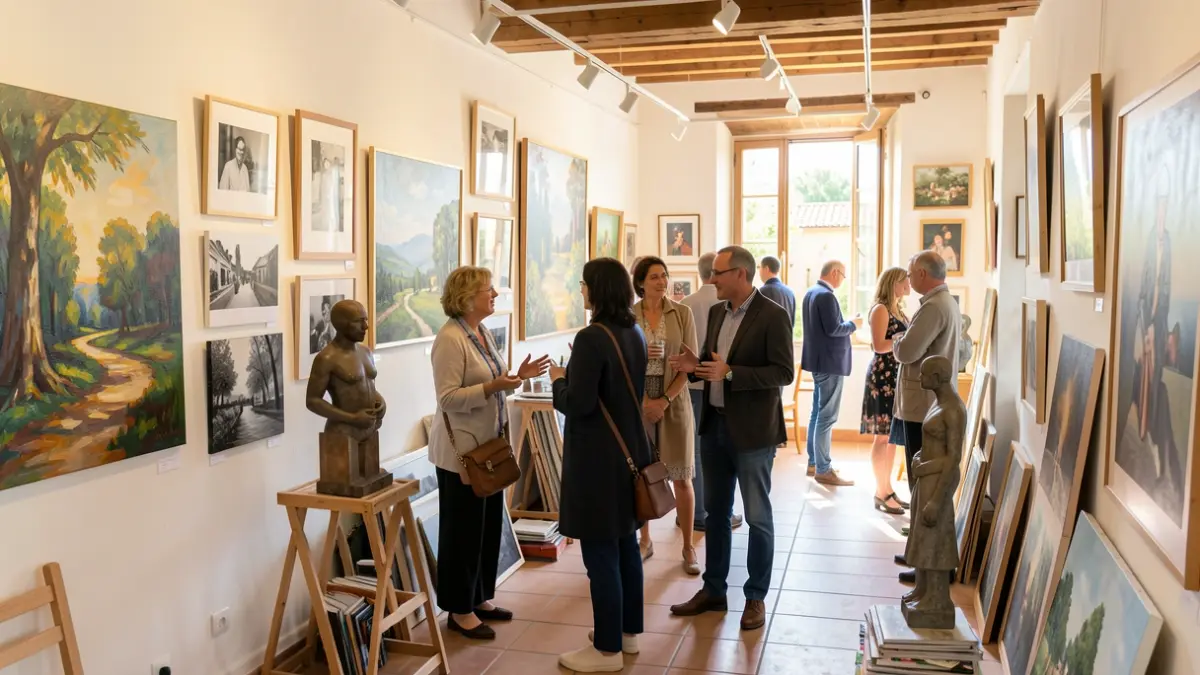 Image générique d'un atelier d'artiste ouvert au public, montrant diverses œuvres d'art et une ambiance créative.