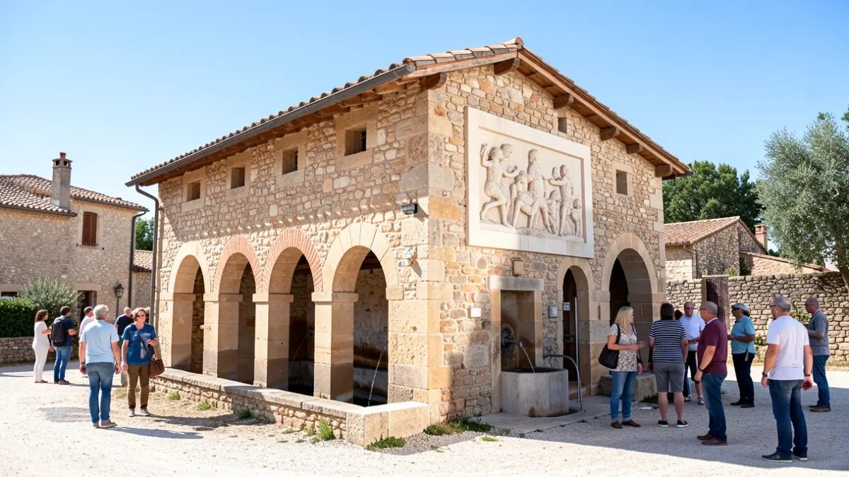 Reconstitution d'un lavoir provençal à Bouc-Bel-Air avec un bas-relief de Francis Levrino.